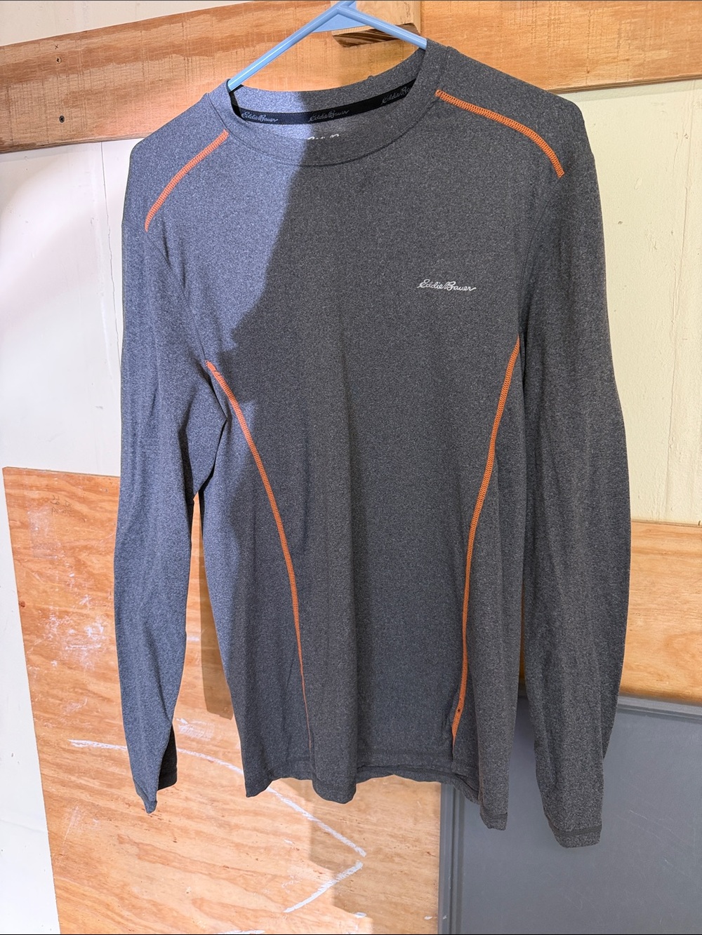Eddie Bauer Gray Long Sleeve Performance Tee with Orange Trim